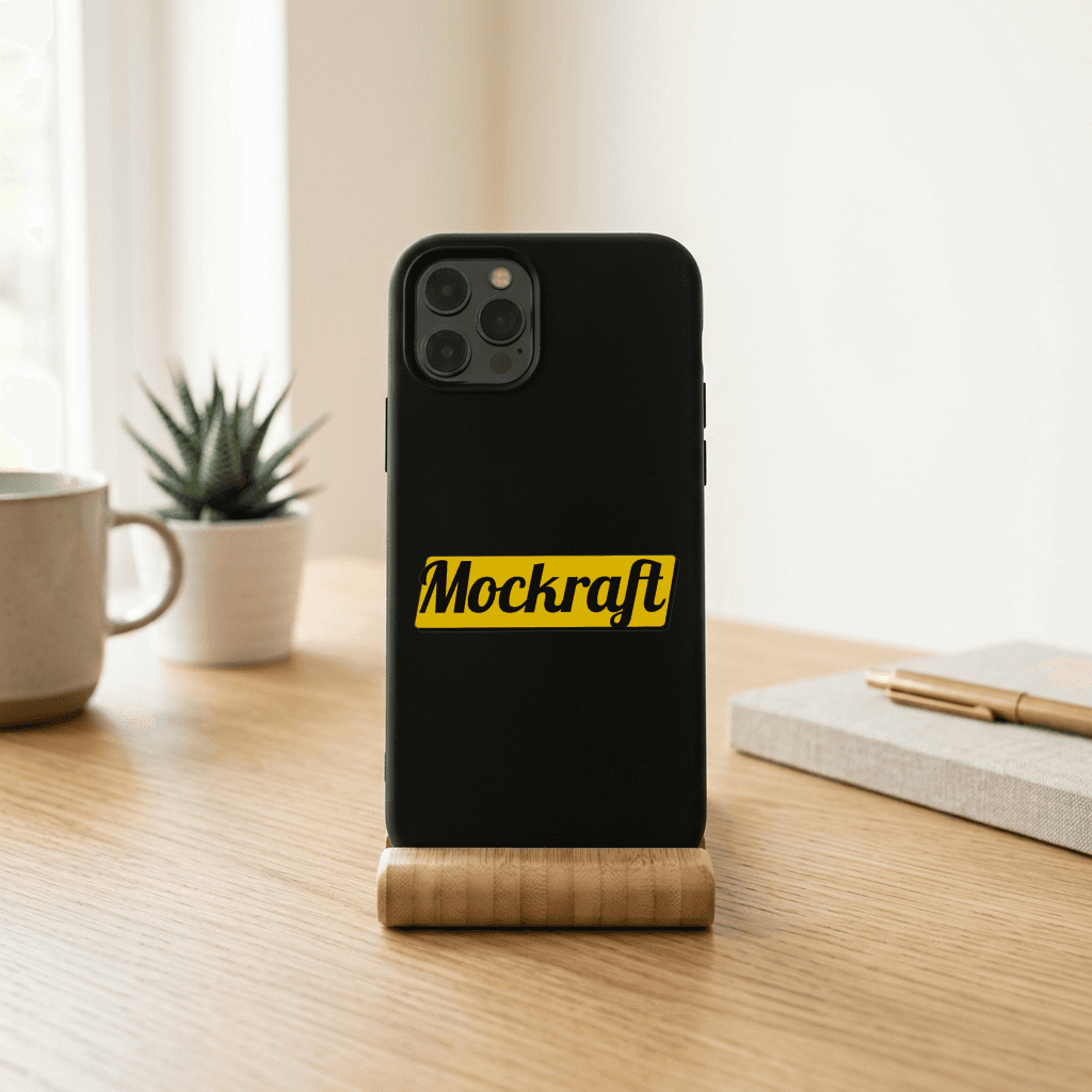 Black Phone Case — Desk mockup