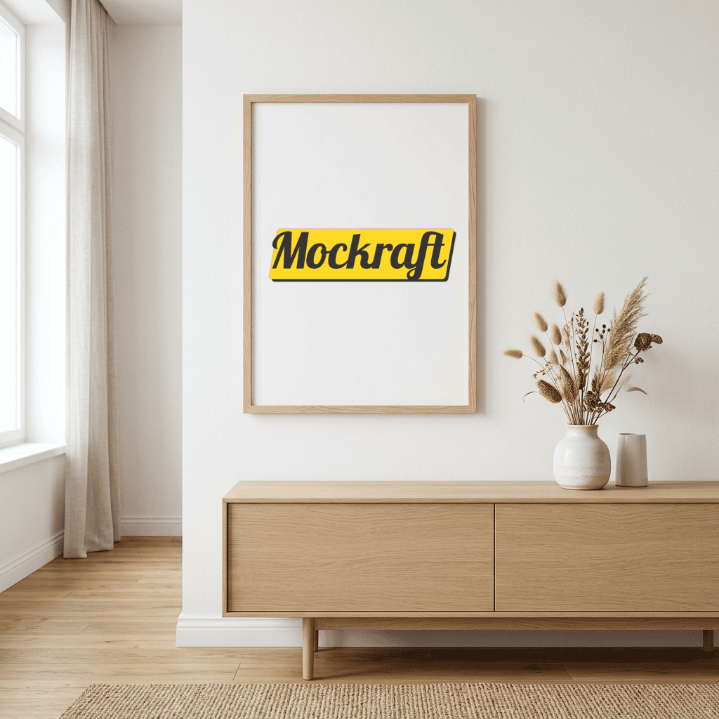 Oak Framed Poster — Wall mockup — sample render